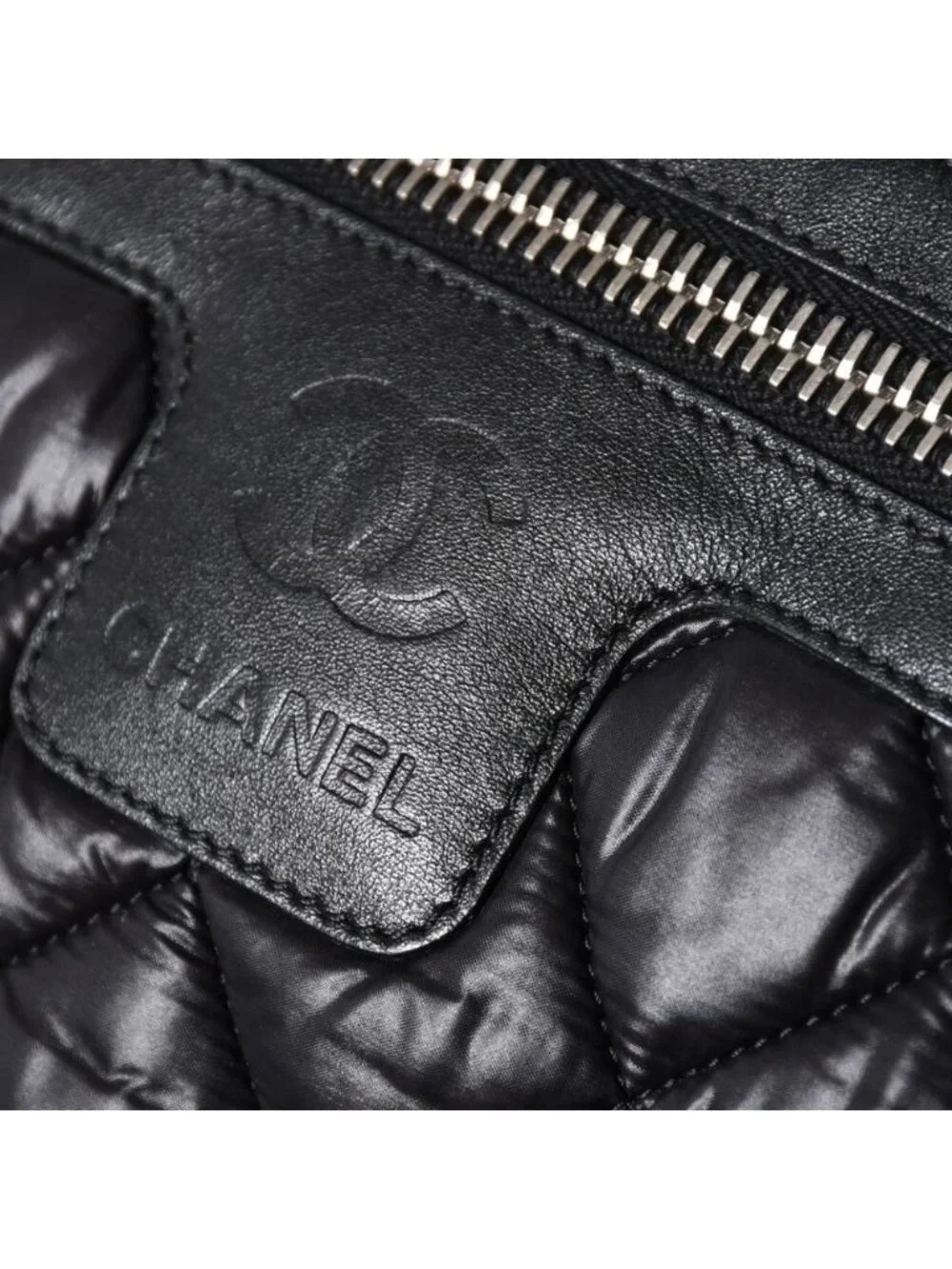Chanel Coco Cocoon Shoulder Bag CC Logo Nylon Black Silver Quilted